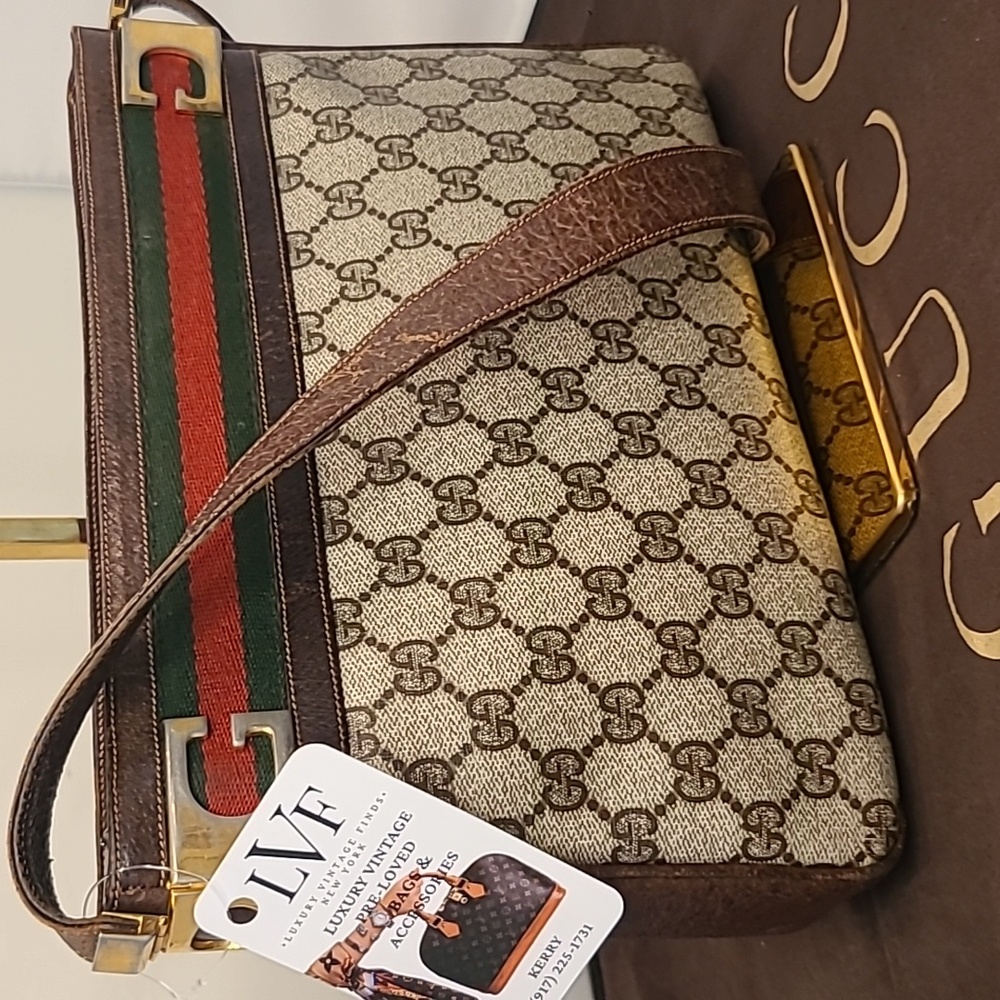 GUCCI VINTAGE 1970'S WEB SHERRY LINE COATED CANVAS/LEATHER SHOULDER BAG- RARE - Picture 7 of 17